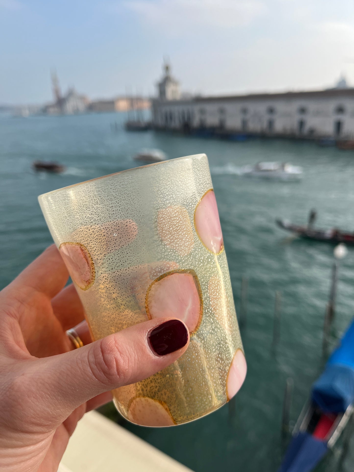 ERNEST Handgefertigtes Muranoglas - Rosa/Gold gestreift