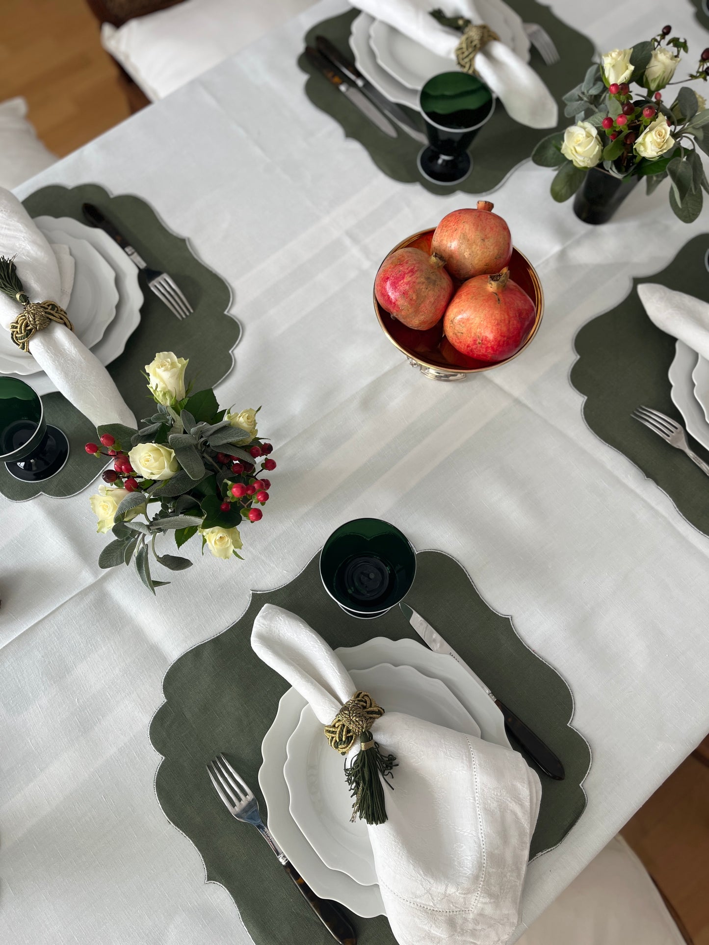 Leinen-Tischset beschichtet (Set aus 6 Stück) - Form Belvedere - Farbe Olive