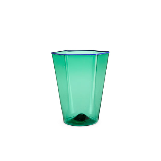 Handgefertigtes Murano-Glas- Stil Carlo Scarpa (dunkelgrün mit blauem Rand)